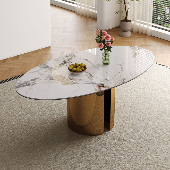 Steel Base Oval Sintered Stone Dining Table With 4 Chairs