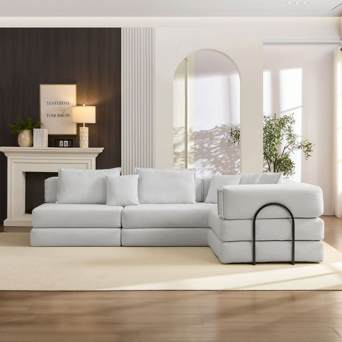 Modular L Shaped Floor Living Room Sofa Set With 6 Pillows