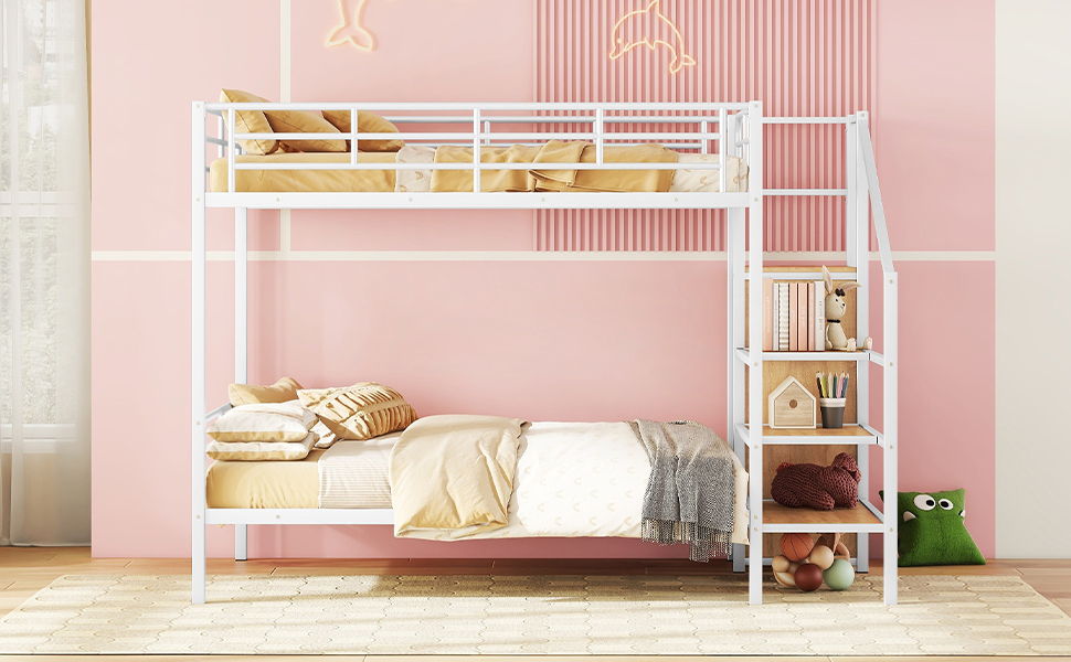 Bunk Bed With Lateral Storage Ladder And Wardrobe