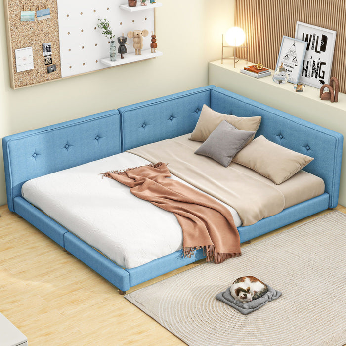 Upholstered Full Size Tufted Platform Bed, Blue