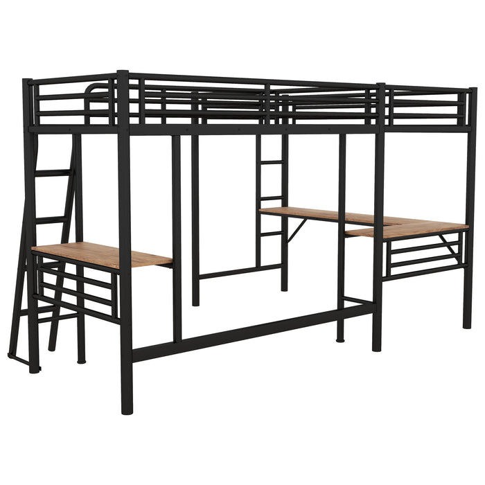 Twin Loft Bed With 2 Built In Desks, Mission Style - Black