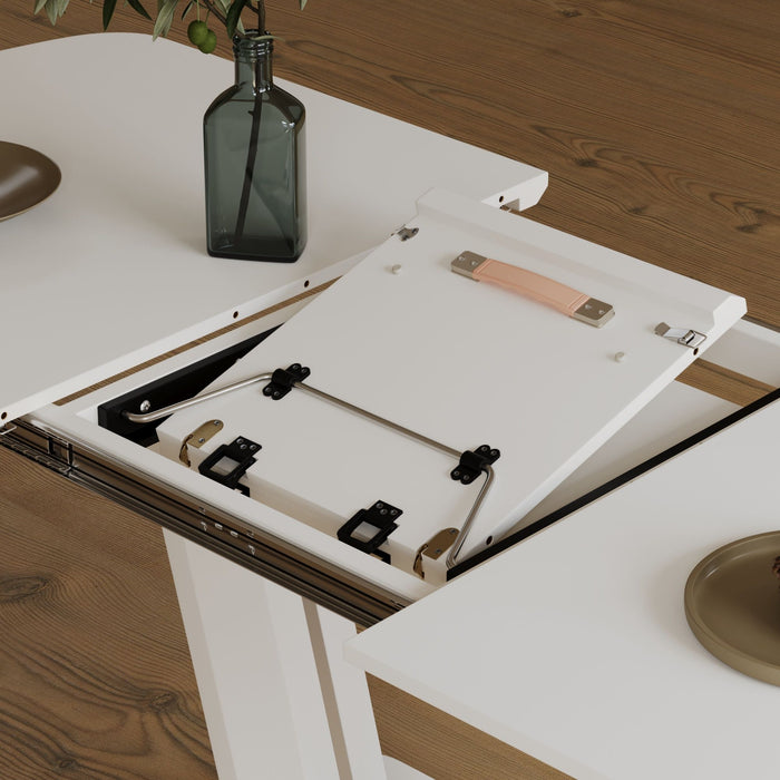 Modern Industrial Style Expandable Dining Table With U Shaped Legs - Antique Gray White