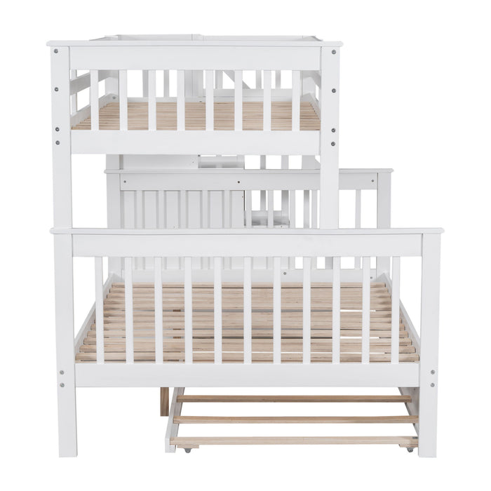 Bunk Bed With Twin Size Trundle, Storage And Guard Rail For Bedroom