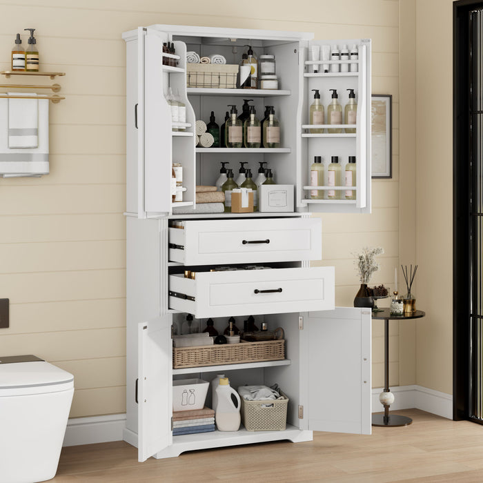 Storage Cabinet With Adjustable Shelves, 2 Drawers, Doors