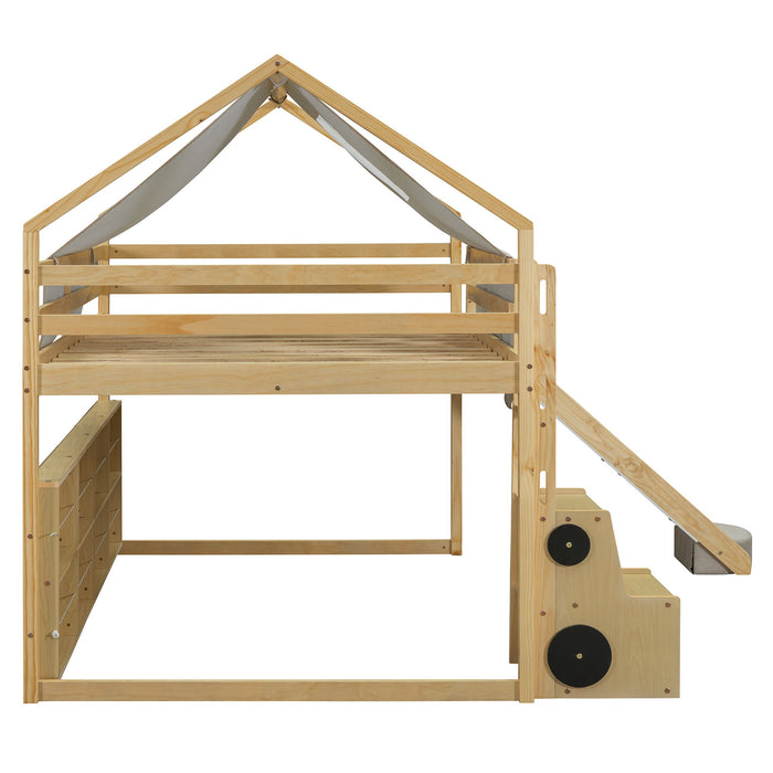 Loft Bed With House Shaped Frame And Tent