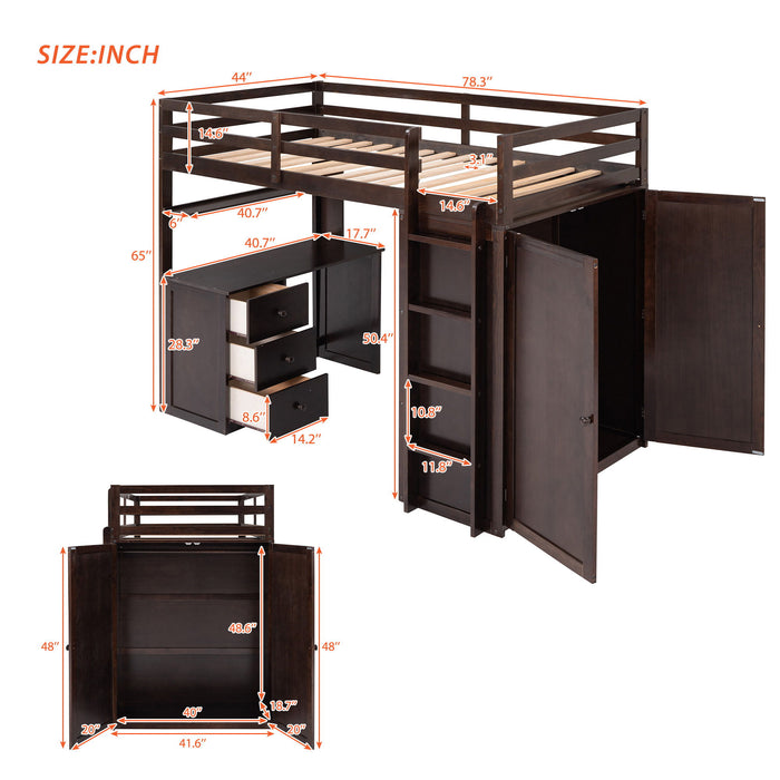 Loft Bed With Drawers, Desk, And Wardrobe