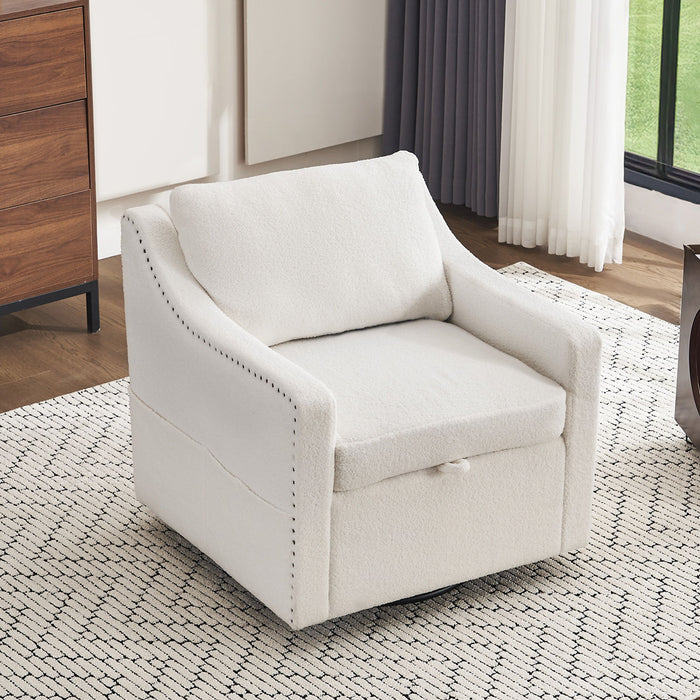 Linen Fabric 360° Swivel Accent Chair With Upholstered Back Pillow And Rivet Armrest
