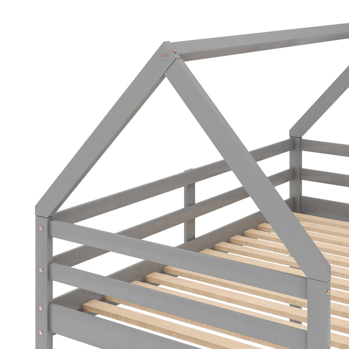 Low Bunk Bed With House Shaped Frame And Ladder