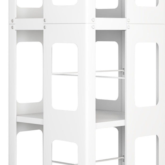 4 Tier All Steel Rotating Bookshelf With 360° Wheels, Large Size Sturdy & Spacious Book Rack, New Style Bookshelf - White
