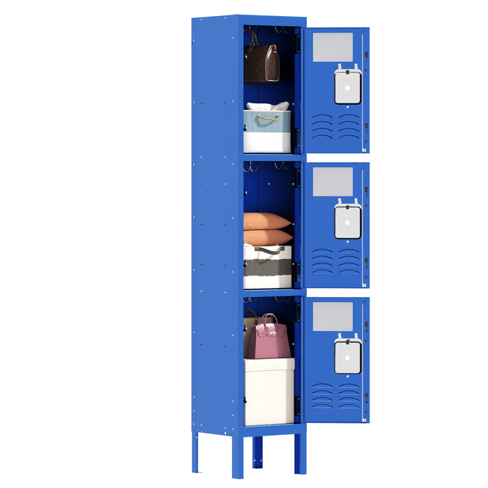 Lockers For Employees With 3 Door Storage Locker Durable For Gym, School, Office - Blue