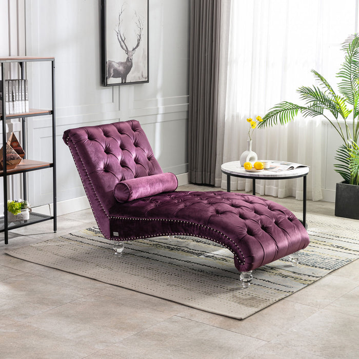 Velvet Chaise Lounge Indoor, Button Tufted Upholstered Chaise Lounge Chair With Pillow