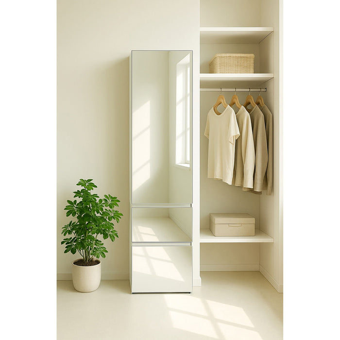 Elise - Slim Modular Wood Closet Cabinet With Mirror In Durable Melamine Construction - White