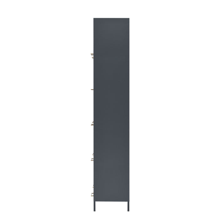 Modern Steel Display Cabinet With Glass Doors And LED Lights, 5 Tier Steel Barrister Bookcase For Home Or Office - Black