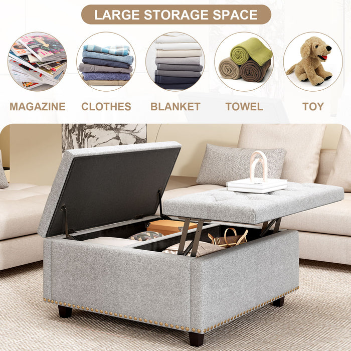 Large Square Storage Ottoman With 2 Storage Doors