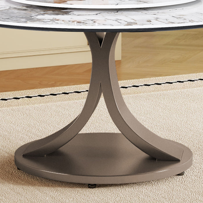 Modern Round Dining Table With 360° Rotating Lazy Susan Scratch & Chairs