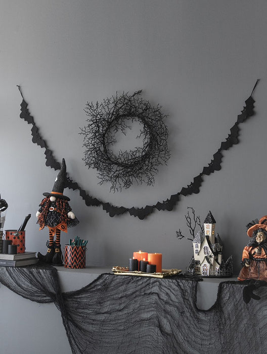 Standing Gnome With Banner & Spring Body, For Halloween Decor - Black / Orange / White