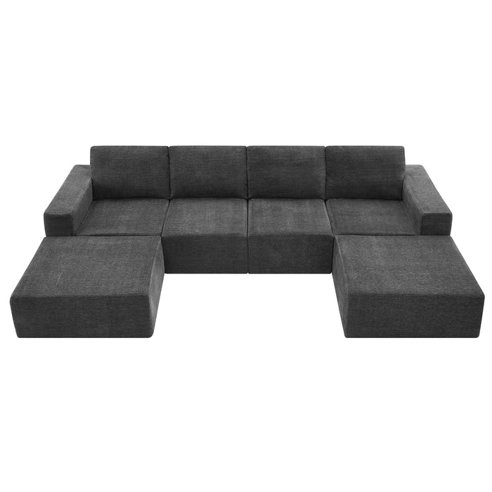 Modular U Shaped Sectional With Ottomans, Luxury Cloud Floor Couch With Deep Seat Fully Compressed Upholstered Sofa