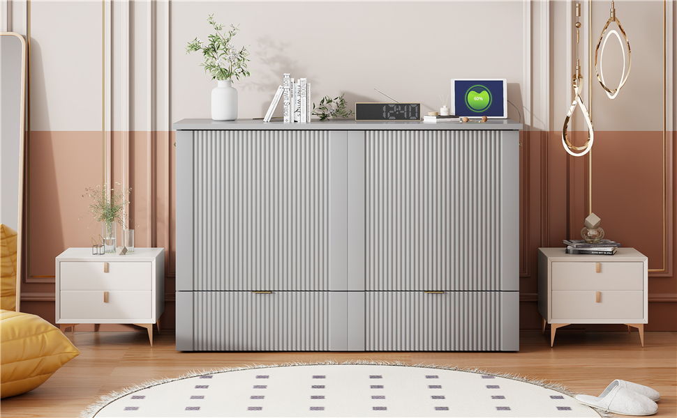 Murphy Bed With Drawer And A Set Of Sockets & USB Ports, Pulley Structure Design