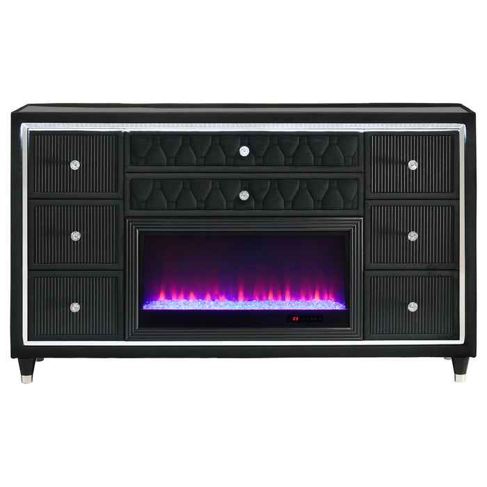 Lorient 8-drawer LED Bedroom Flame Box Dresser Black