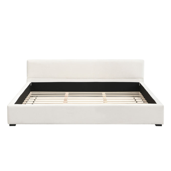 Elegant Wide Bed With Soft Fabric Upholstery