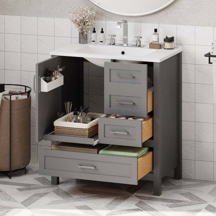 Modern Bathroom Vanity With Ceramic Sink, Solid Frame And Storage Solutions