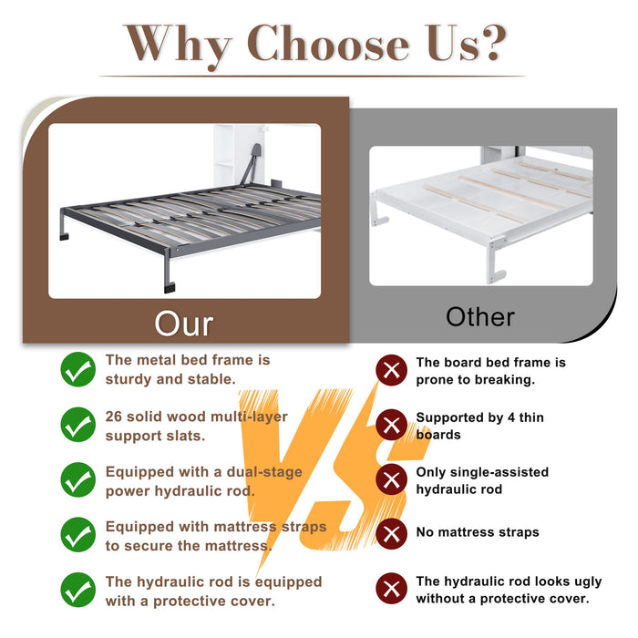 Queen Murphy Bed, Space Saving Design - White