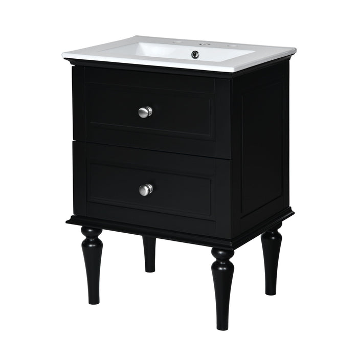 Bathroom Vanity Cabinet With Ceramic Sink Combo Set, Frame Modern Bathroom Storage Cabinet With 2 Drawers - Black