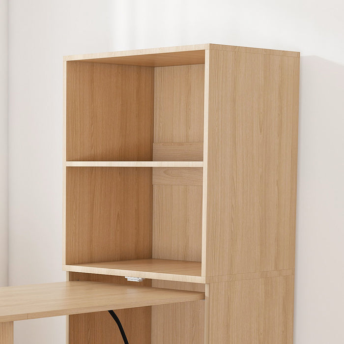 Stretchable Office Desk With Storage Shelves And Mobile Wheels