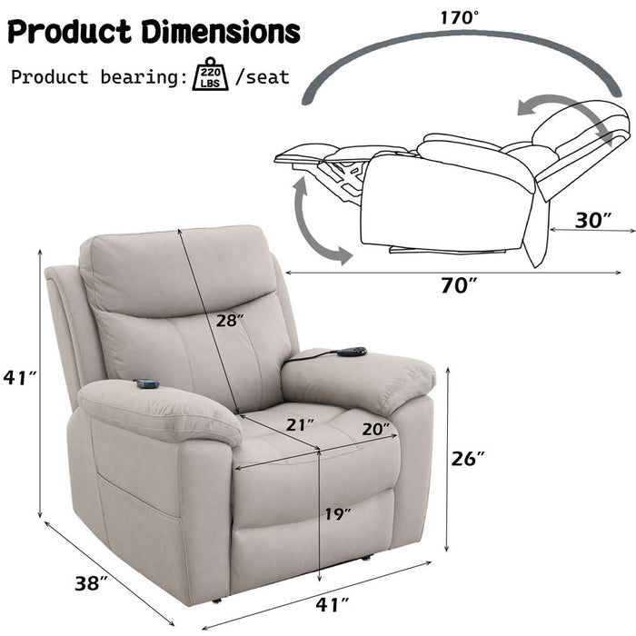 Chriki - Power Recliner With Lift & Heating & Massage - Beige Chenille & Black
