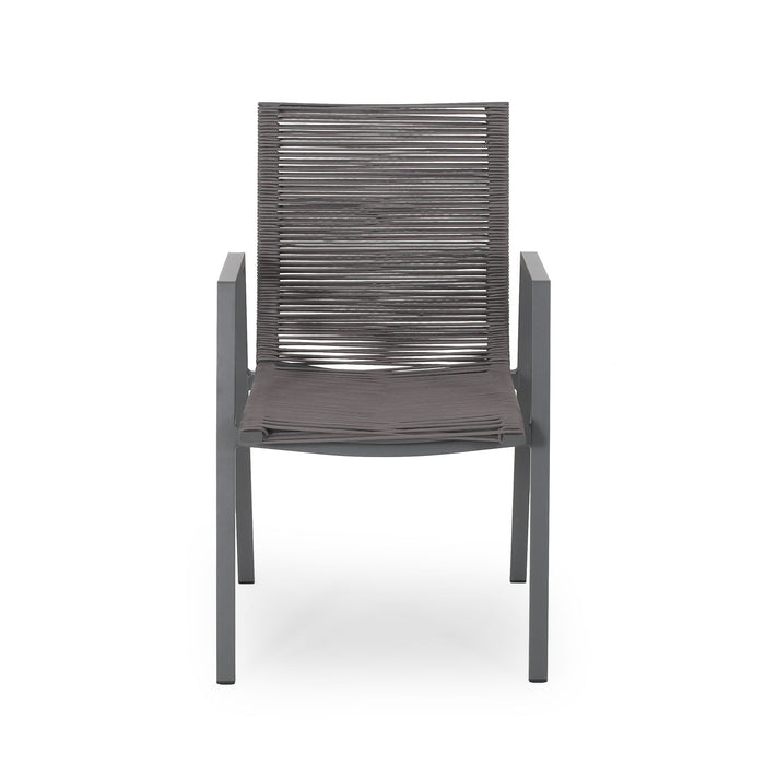 Outdoor Modern Aluminum Dining Chair Set With Rope Sea (Set of 2)