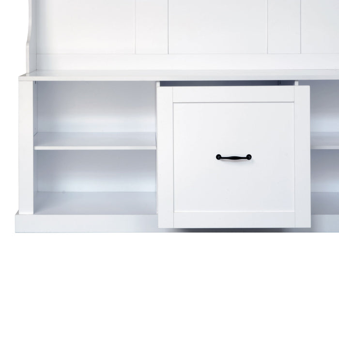 Hall Tree With 6 Hooks, Coat Hanger, Entryway Bench