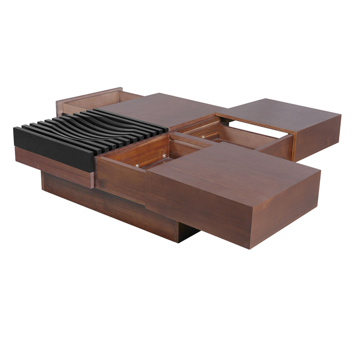 Italian Retro Inspired Acacia Wood Storage Coffee Table - Brown / Black
