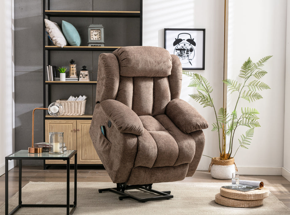 Power Massage Lift Recliner Chair With Heat & Vibration For Elderly, Heavy Duty And Safety Motion Reclining Mechanism - Antiskid Fabric Sofa Contempoary Overstuffed Design (Brown)