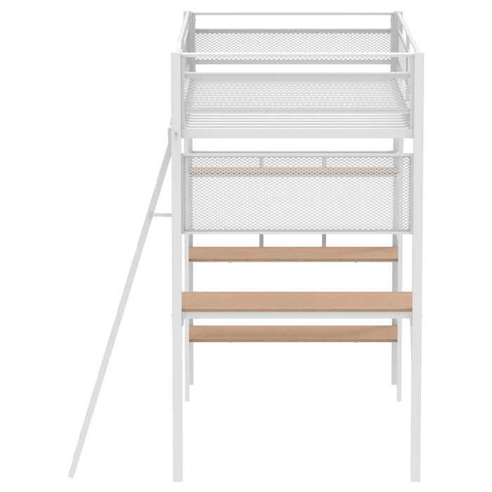 William - 3 Shelf Workstation Loft Bed With Built-In Desk And Storage