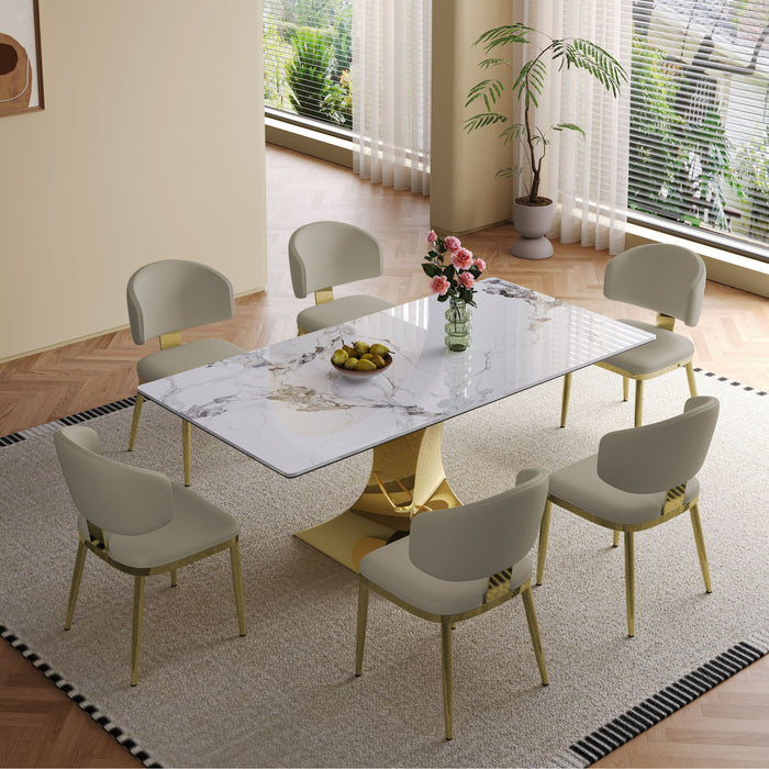 Modern Rectangular Dining Table For 6 - 8, Plated Hourglass Base