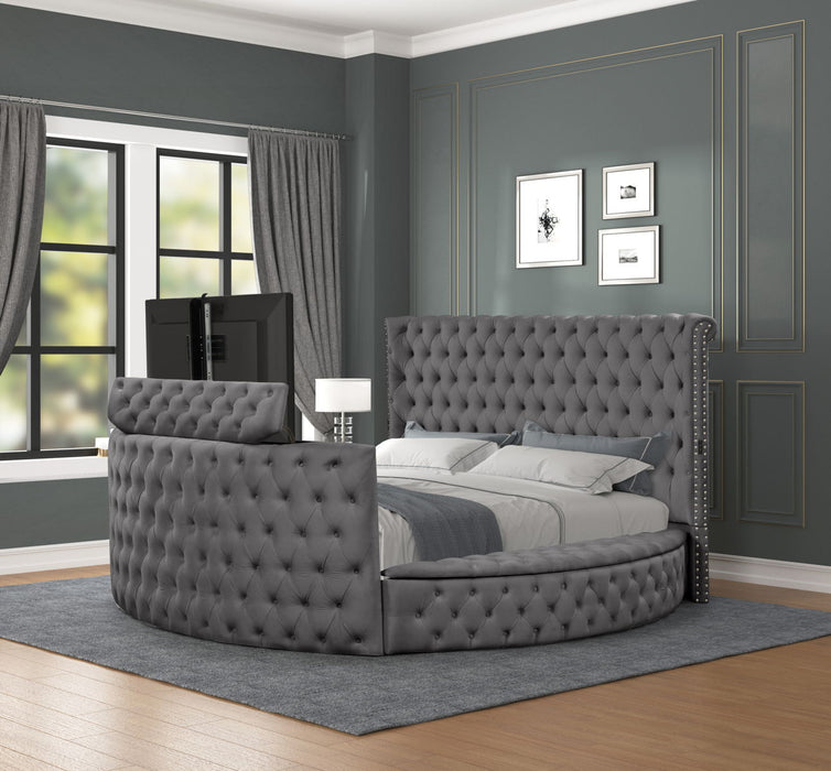 Maya Modern Style Crystal Tufted Queen Bed Made With Wood In Gray