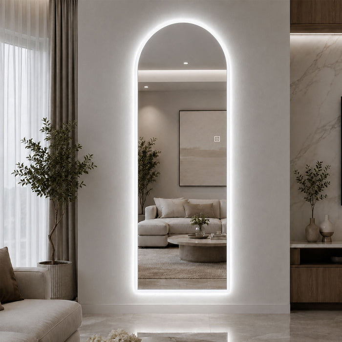 65" X 21" Arched LED Full Length Mirror, Wall Mounted Lighted Full Body Mirror With Frosted Edge Lighting, 3 Color Temperatures & Stepless Dimming - Silver