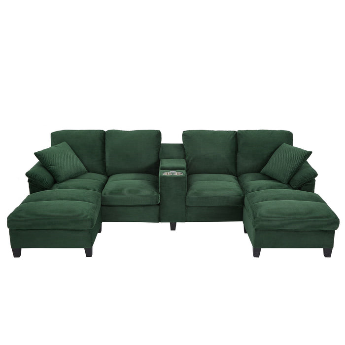 Modern U - Shaped Sectional Sofa With Storage Ottomans, USB Ports, And Cup Holders