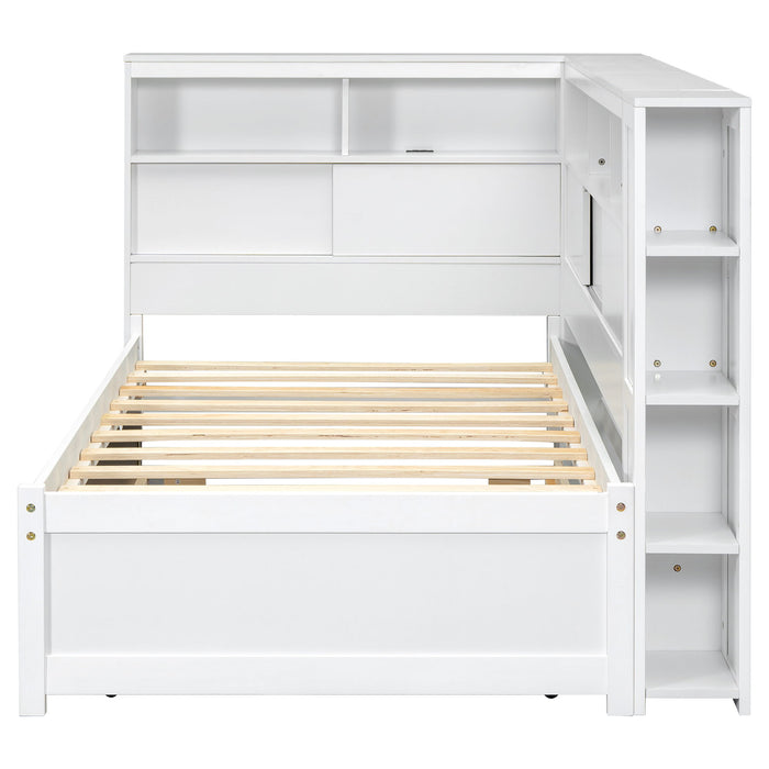 Daybed With Storage Shelves, USB Charging, And Trundle Bed