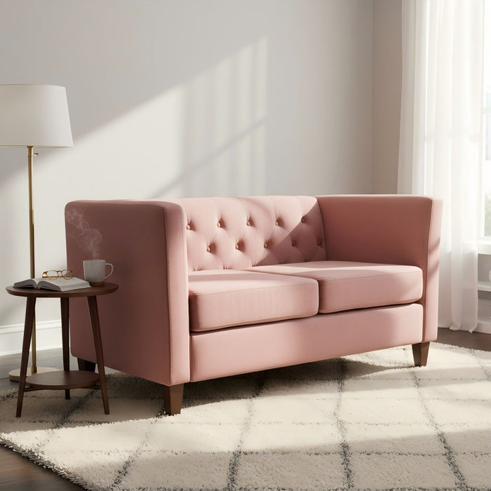 Button Tufted Loveseat, 2 Seater With Square Arm Couch For Living Room