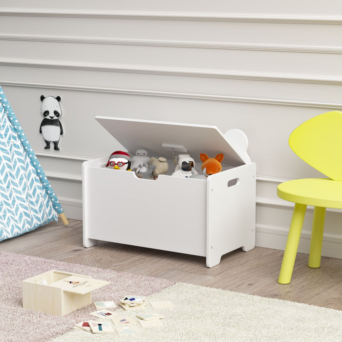 Toy Box With Bear Headboard, Organizer Storage Chest - White