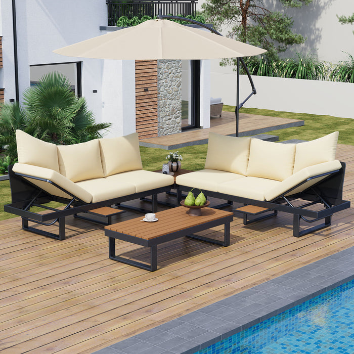 Outdoor Sectional Sofa Set With Adjustable Reclining Seats