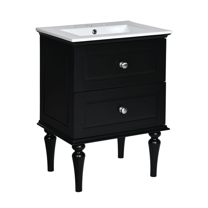 Bathroom Vanity Cabinet With Ceramic Sink Combo Set, Frame Modern Bathroom Storage Cabinet With 2 Drawers - Black