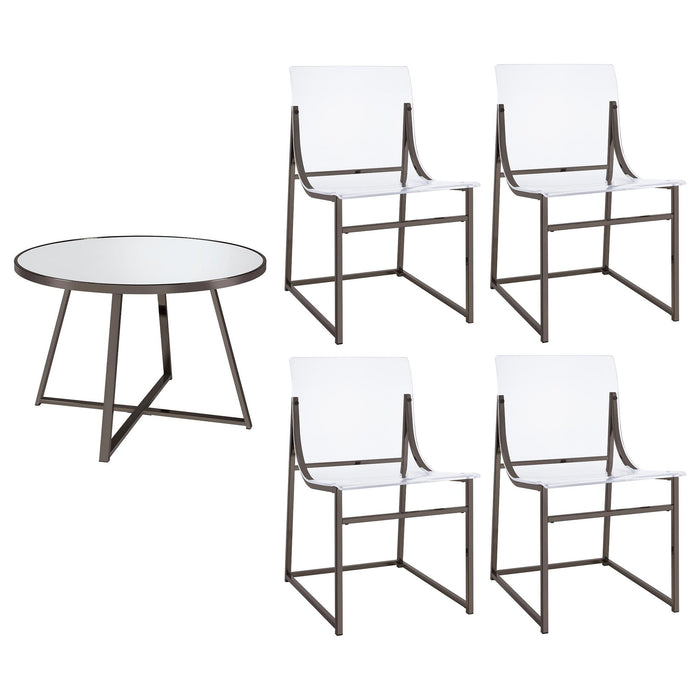 Jillian 5-piece Round Mirror Top Dining Set Black Nickel