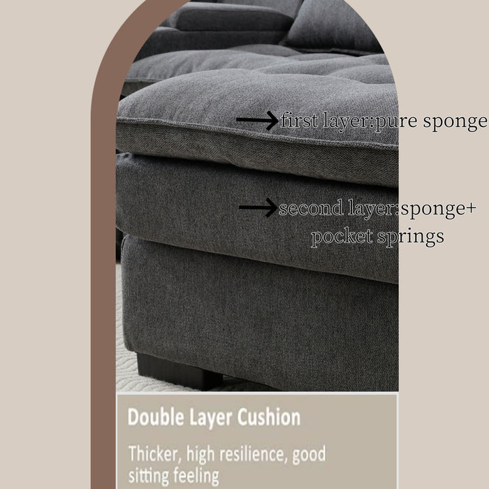 U Shaped Sofa With Console And Cupholders, 6 Seat