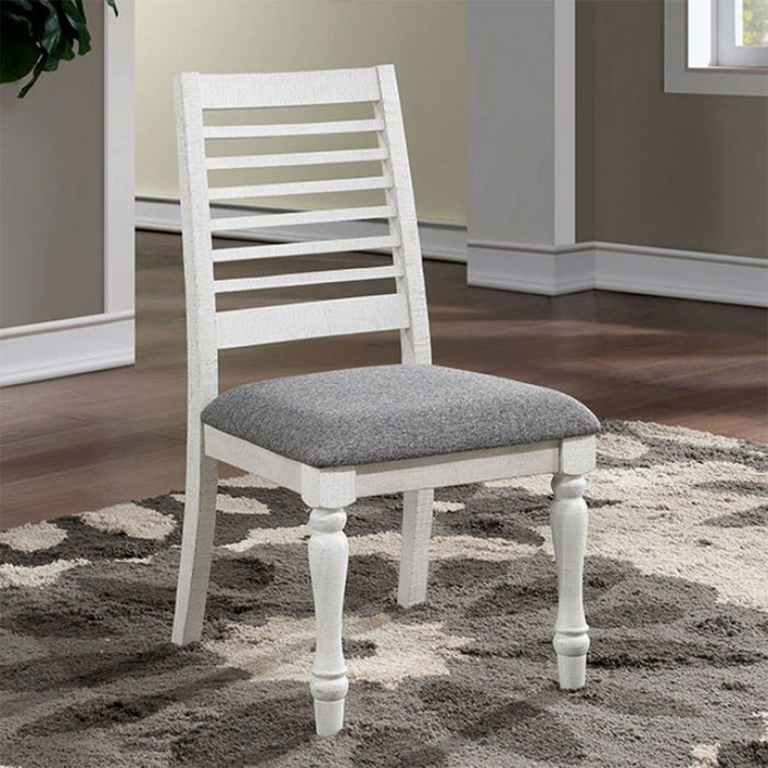 (Set of 2) Padded Fabric Dining Chairs With Ladder Back In Antique White And Gray