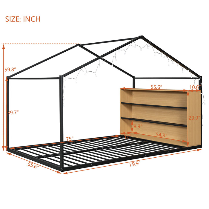 Bed House Frame With Shelves And Lights