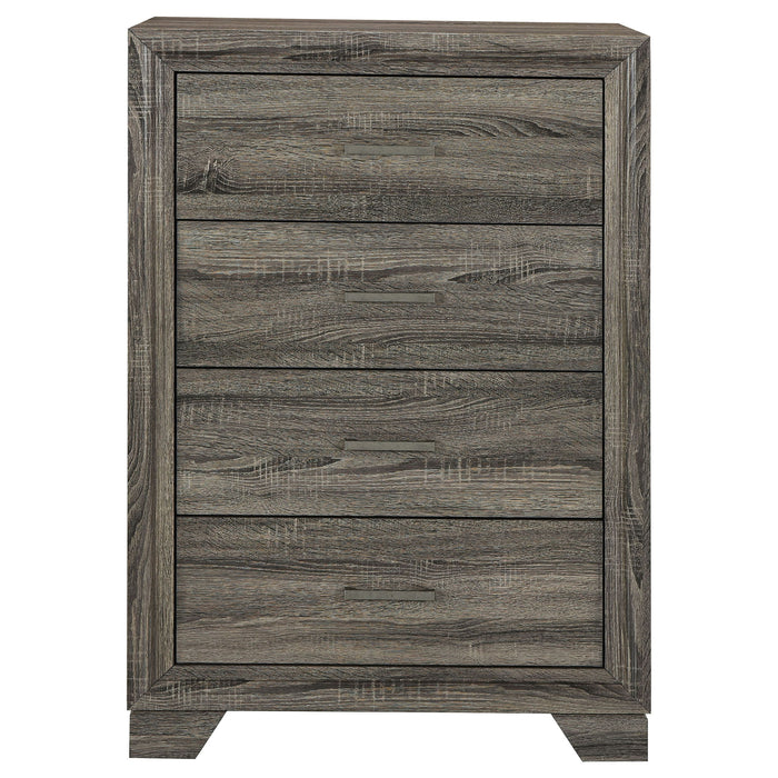 Funston - 4 Drawer Chest Of Drawers With Bar Handles - Brown Oak