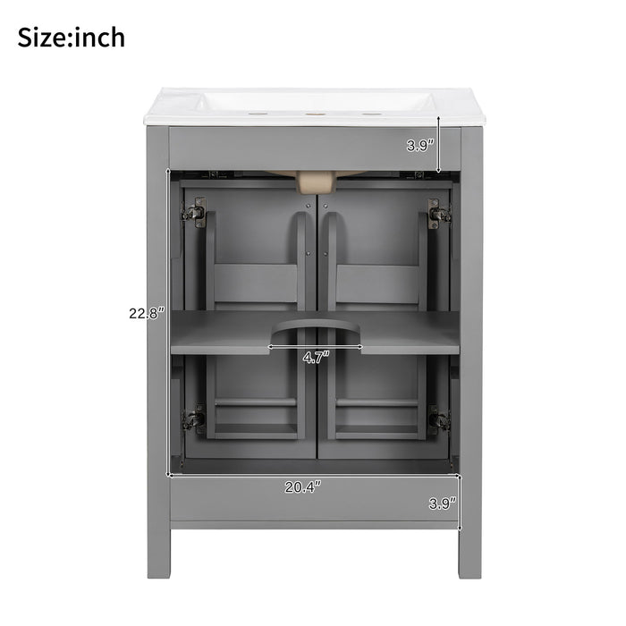 Bathroom Vanity With Ceramic Sink, Soft Close Doors, Flip Drawer, Double Layer Door Shelves