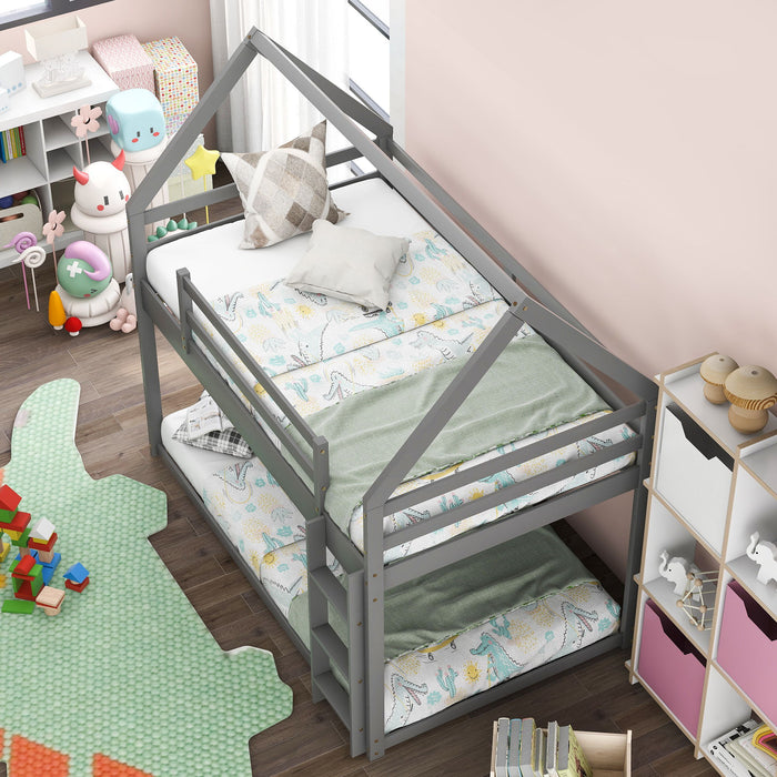 Low Bunk Bed With House Shaped Frame And Ladder